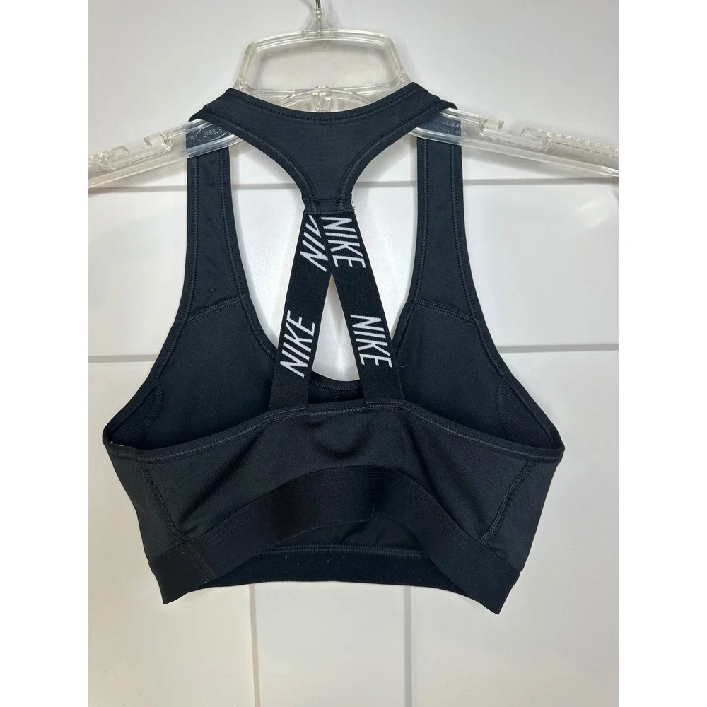 Nike Dri-FIT Sports Bra Black White Outlined‎ Logo Crossover Straps Small